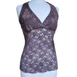Vintage Weather Vane Y2K Babydoll Floral Lace Halter Top Brown Whimsigoth 90s-L